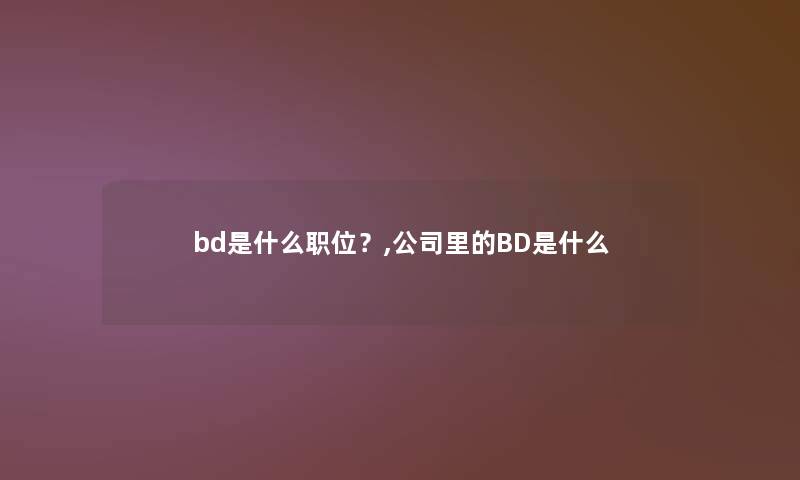 bd是什么职位？,公司里的BD是什么