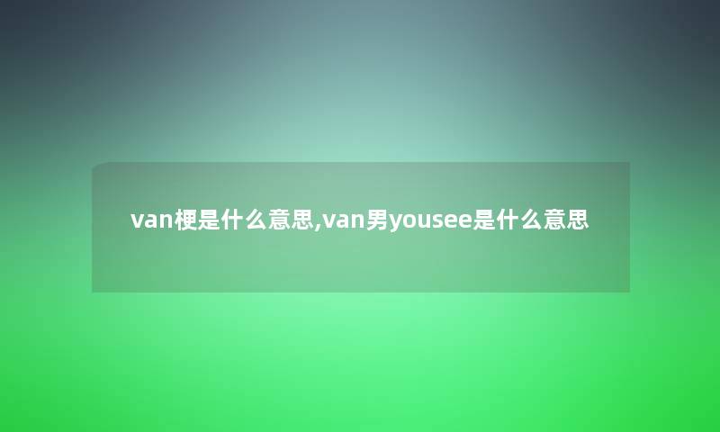 van梗是什么意思,van男yousee是什么意思