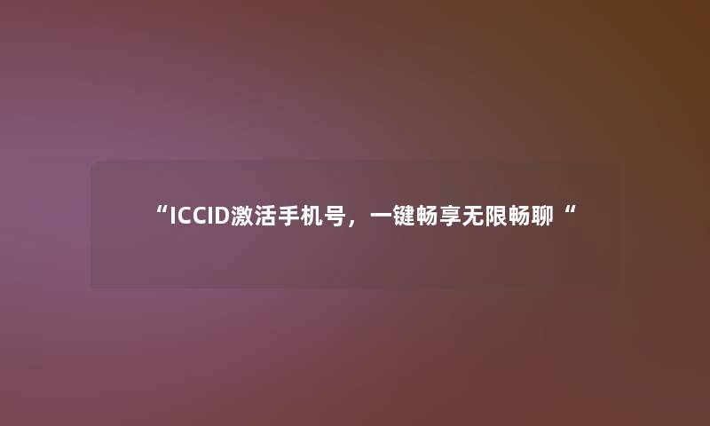 “ICCID激活手机号，一键畅享无限畅聊“