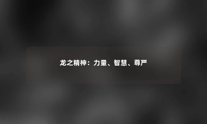 龙之精神：力量、、尊严