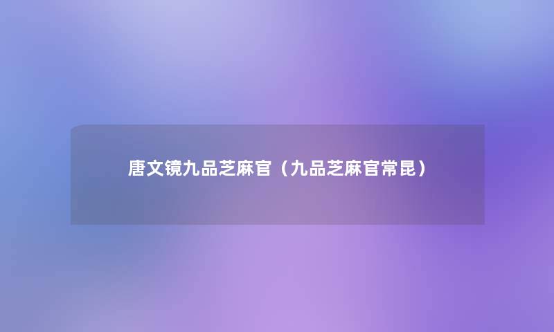 唐文镜九品芝麻官（九品芝麻官常昆）