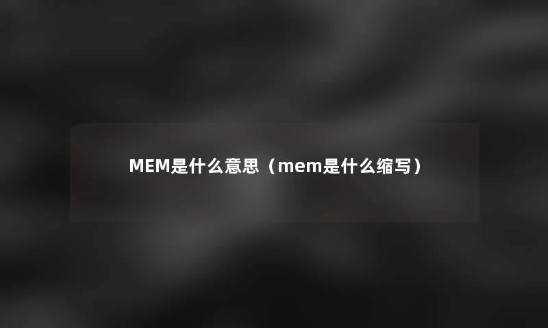 MEM是什么意思（mem是什么缩写）