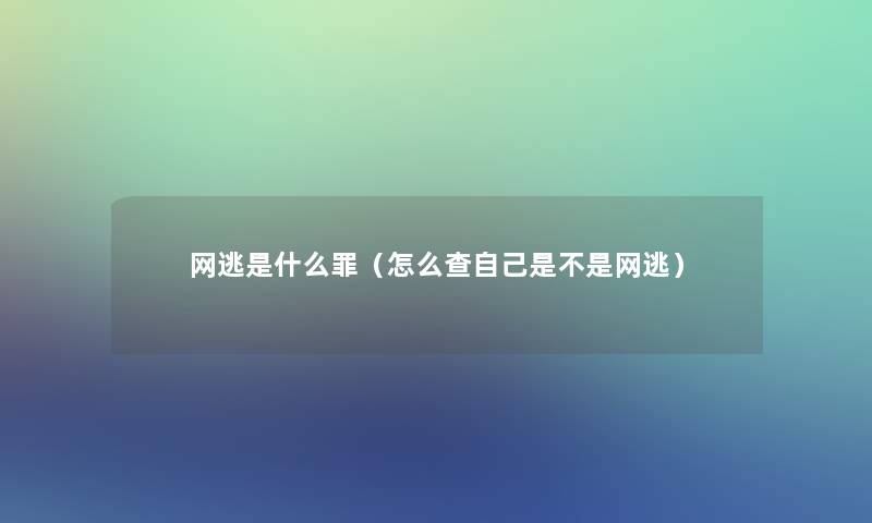 网逃是什么罪（怎么查自己是不是网逃）