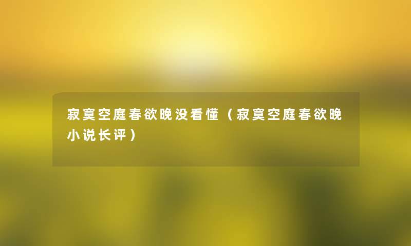 寂寞空庭春欲晚没看懂（寂寞空庭春欲晚小说长评）