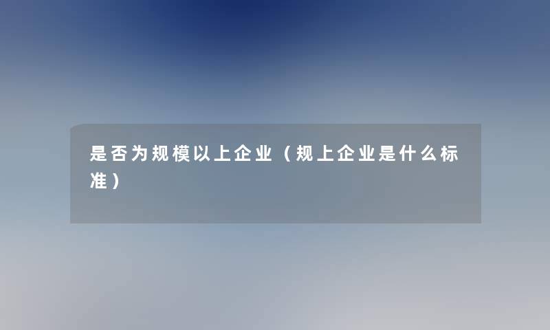 是否为规模以上企业（规上企业是什么标准）