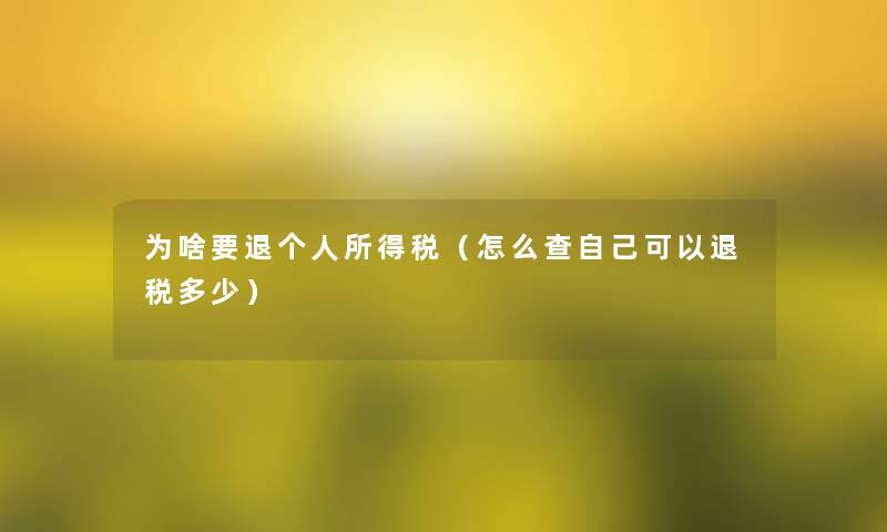 为啥要退个人所得税（怎么查自己可以退税多少）