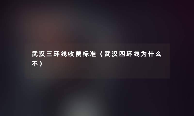 武汉三环线收费标准（武汉四环线为什么不）