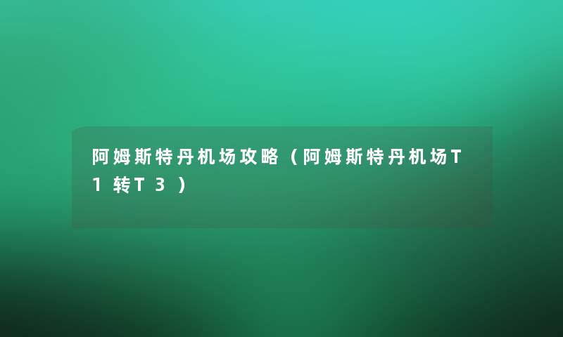 阿姆斯特丹机场攻略（阿姆斯特丹机场T1转T3）