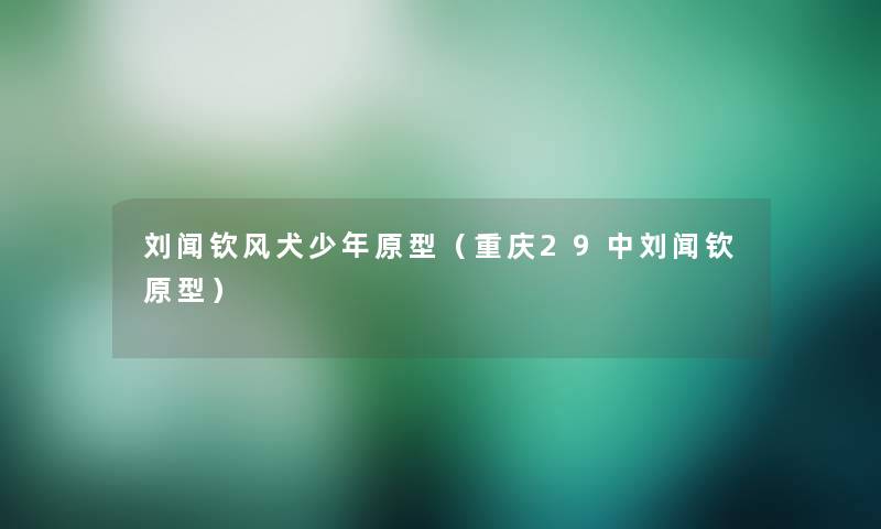 刘闻钦风犬少年原型（重庆29中刘闻钦原型）