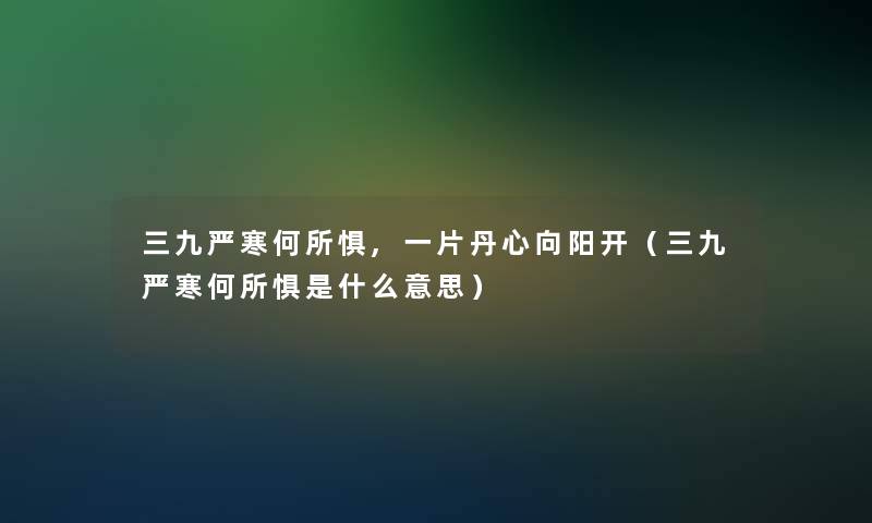 三九严寒何所惧,一片丹心向阳开（三九严寒何所惧是什么意思）