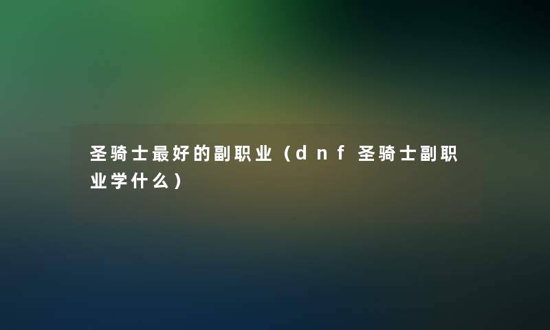 圣骑士好的副职业（dnf圣骑士副职业学什么）