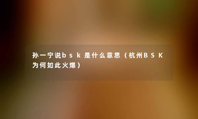 孙一宁说bsk是什么意思（杭州BSK为何如此火爆）