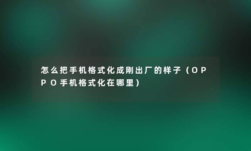 怎么把手机格式化成刚出厂的样子（OPPO手机格式化在哪里）